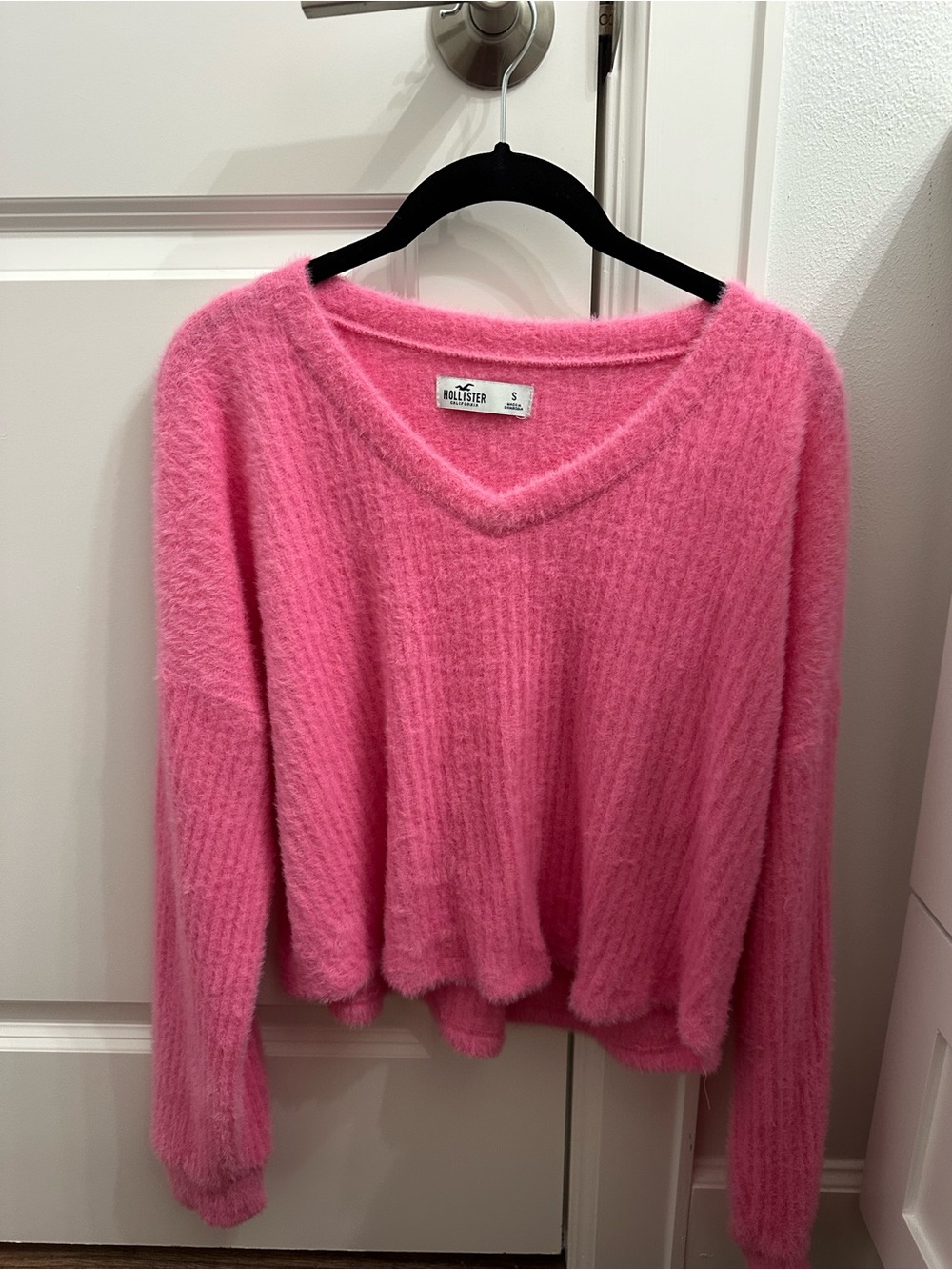 Hollister Hot Pink Fuzzy V-Neck Sweater